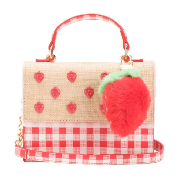 Betsey Johnson Handbags - BETSEY JOHNSON straw top handle crossbody with strawberry charm NWT
